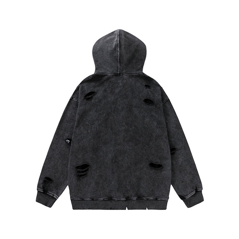 High Street Lettering Embroidered Washed And Distressed Hoodie