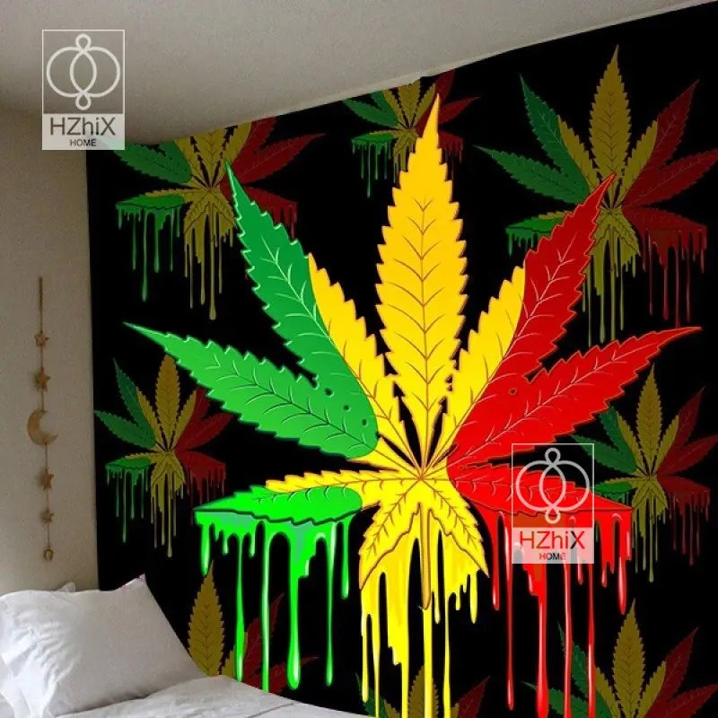 Boho Decor Home Decor Trippy Weed Leaf Tapestry Hippie Decor Murale Chambre Room Decor Wall Tapestry