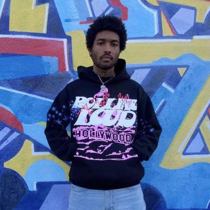 Men's Music Festival Hooded Black Casual Sweatshirt