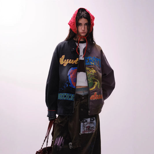 Multi-Element Graffiti Stitching Jacket Men's Spring Loose Touch
