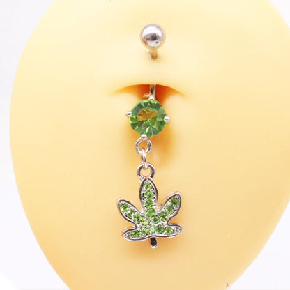 Hot sale CZ dangle belly button rings Gem Weed leaf 316L surgical steel Piercing Jewelry Belly Piercing