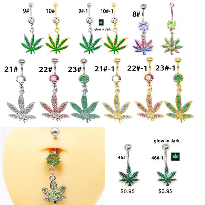 Hot sale CZ dangle belly button rings Gem Weed leaf 316L surgical steel Piercing Jewelry Belly Piercing