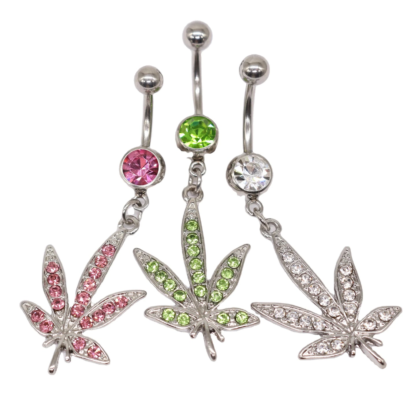 Hot sale CZ dangle belly button rings Gem Weed leaf 316L surgical steel Piercing Jewelry Belly Piercing