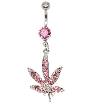 Hot sale CZ dangle belly button rings Gem Weed leaf 316L surgical steel Piercing Jewelry Belly Piercing
